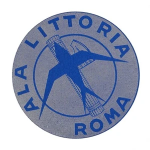 Etiqueta de equipaje vintage de aerolínea ALA LITTORIA ROMA Italia letras azules plateadas - Imagen 1 de 2