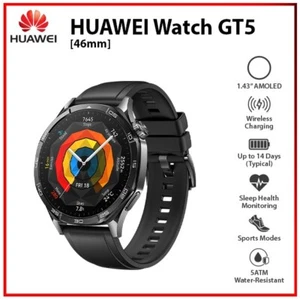 NEW Huawei Watch GT 5 46mm BLACK 1.43" AMOLED Bluetooth iOS Android Smartwatch - Picture 1 of 4