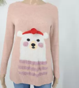 Lauren Conrad Sweater Women’s Size L Pink Crew Neck Pullover Polar Bear Soft - Picture 1 of 9