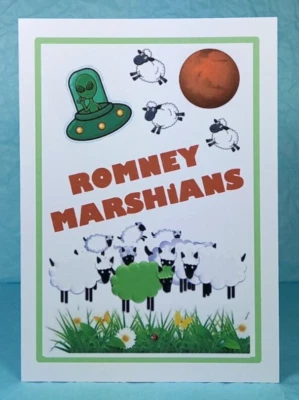 ROMNEY MARSH Marshians Martians - GREETING CARD - Sheep - Humour - Blank - Image 1 of 3
