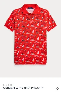 POLO RALPH LAUREN Big Boys XL 18-20 Red POLO SHIRT MESH SAILBOAT PALM PRINTS - Picture 1 of 6