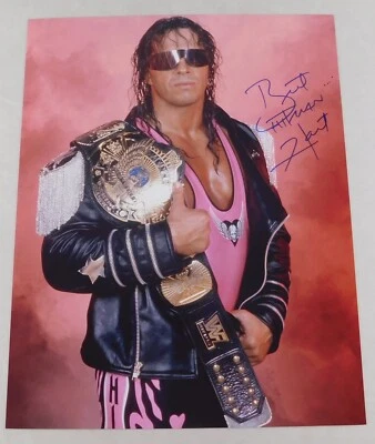 Bret Hitman Hart Firmado 16x20 WWF Foto Luchador Campeón Mundial WWE 1 Foto 1 de 4