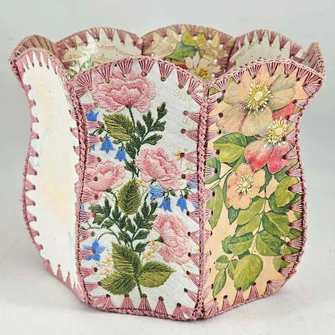Vintage folk art had sewn floral shabby cottage core Greeting CARD BASKET Cover