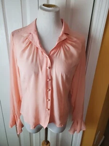 Randolph Duke The Look Silk Button Front Peach Long Sleeves Blouse Size 12 - Picture 1 of 11