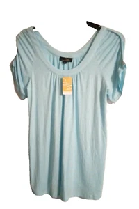 Suzanne Betro Light Aqua Top Damen S Brandneu mit Etikett Raffungen Kurzarm - Bild 1 von 8