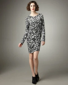 THAKOON FLORAL PRINT DRAPED JERSEY DRESS LONG SLEEVE XL - Picture 1 of 2