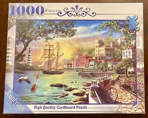 Runlycan - City w/Ship in Water - 1000 Piece Puzzle w/ Large Puzzle Poster - Picture 1 of 8