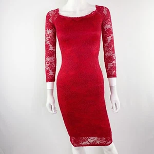 Windsor Dress Size S Red Lace Long Sleeve Bodycon Cocktail Sexy Holiday Party - Picture 1 of 9