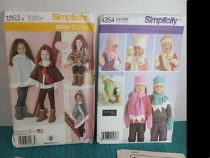 2 Simplicity Sewing Pattern Lot . Children's poncho, hats, mittens, scarf. Sm-Lg - Picture 1 of 4