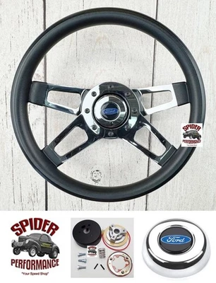 Volante Ford Pickup 1965-1966 azul ovalado 13 1/2" cromo 4 radios Foto 1 de 4