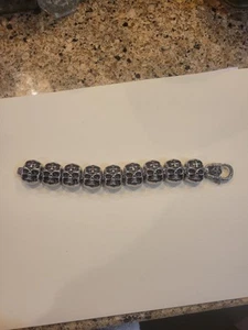 Vintage Mens 8.5" Silver pewter Plated look Skull Bracelet MotorcycleBiker Chain - Picture 1 of 4