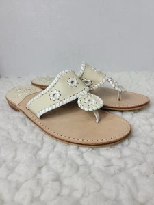 Jack Rogers Palm Beach Womens Flip Flop Thong Size 8 Beige Leather Slip-on - Picture 1 of 9