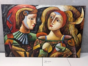 36x24 Original Abstraktes Kubistisches Ölgemälde - Figuren mit Mond ~ Expressionist - Bild 1 von 8