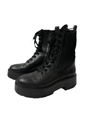 Sam Edelman Evina Bota de Plataforma de Combate 6 Cuero Negro Suela Tejido Gótico Grunge Foto 1 de 4