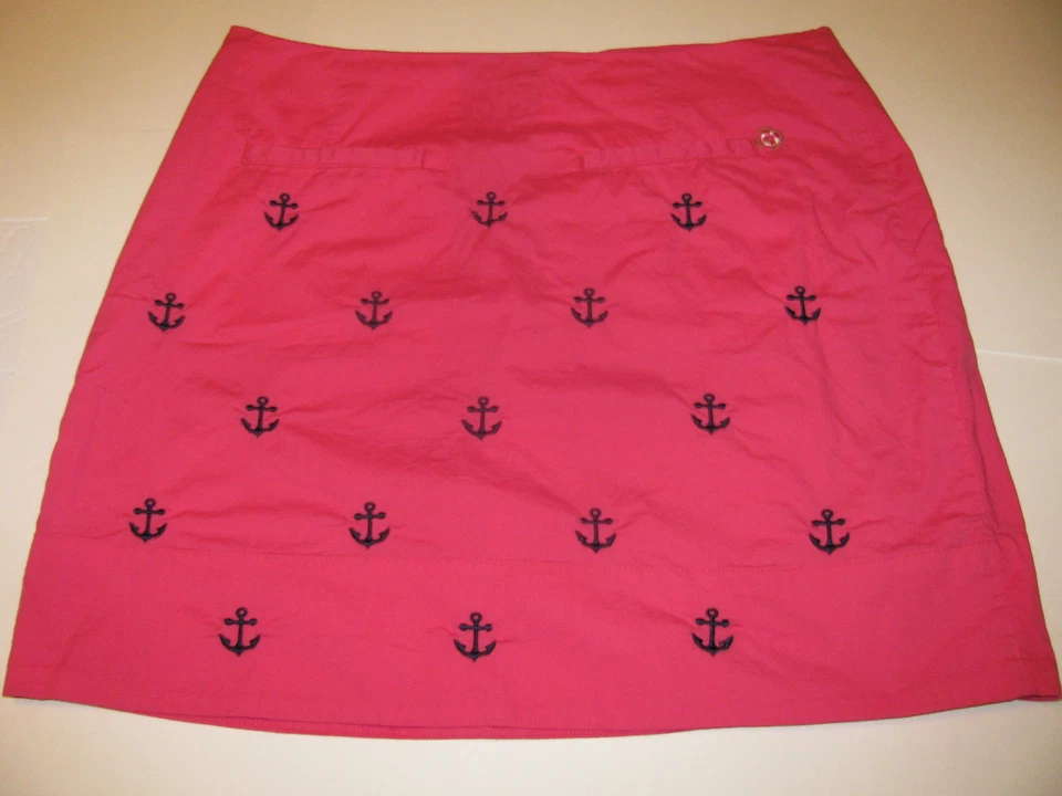 Falda Castaway Nantucket Island Mujer Talla 12 Bordada Anclas Rosa Azul Foto 1 de 4