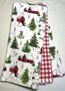 CYNTHIA ROWLEY ASCIUGAMANI CUCINA (3) ALBERI DI NATALE FIENILI PECORE 100% COTONE NUOVI CON ETICHETTE - Foto 1 di 4