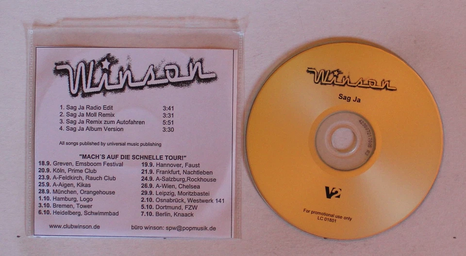 Winson Sag Ja GER ADV CDR Single 2004 Tourdatecover - Bild 1 von 1