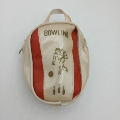 Vtg Mini Bowling Bag Shaped Small Change Purse Vinyl Red & White Hong Kong READ - Image 1 of 4