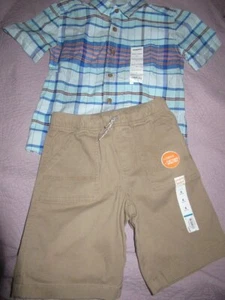 NWT Sonoma plaid button shirt Jumping Bean khaki short set boy 6 free ship USA - Picture 1 of 3