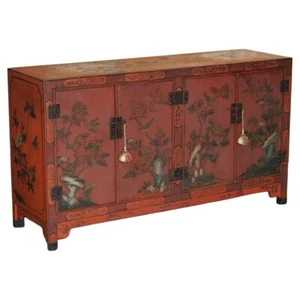 DECORATIVE ANTIQUE CHINESE CHINOISERIE FLORAL PAINTED AND LACQUERED SIDEBOARD - Picture 1 of 12