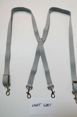 Tirantes para hombre, gris claro, estilo X, broches cromados, hechos en EE. UU. Foto 1 de 4