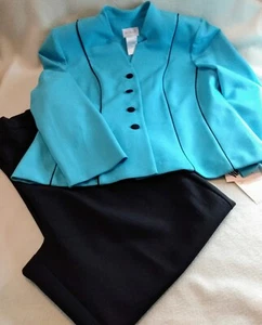Lovely NEW Koret Womens Pant Suit Sz 10 Turquoise Blazer & Black Pants MSRP $70 - Picture 1 of 24