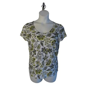 T by Talbots L Yellow Black Floral Knit Shirt Top Tee - Picture 1 of 3