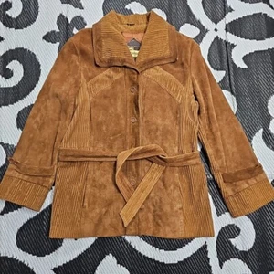 Vintage Montgomery Ward The Tannery Leather Corduroy Jacket W/ Belt Size 18 - Picture 1 of 11