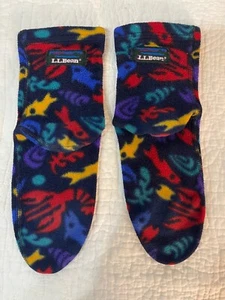 L.L Bean Fleece Slipper Socks Multicolor Fish Print Size Medium 8" Length Cozy - Picture 1 of 4