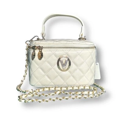 Nuevo Bolso de Tocador Valentino Orlandi Blanco Acolchado Cadena Dorada Bandolera Mango Superior Foto 1 de 4