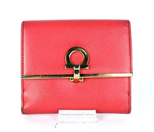 Salvatore Ferragamo Ganchini Pink Saffiano Leather Mini Wallet Purse Women Italy - Picture 1 of 12
