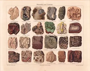 c1900 MINERALS AND CRYSTALS CHROMOLITHOGRAPH 12" x 9.75" - Picture 1 of 3