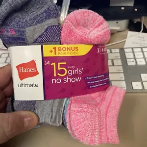 Hanes Ultimate Girls Sz S 6-10.5 Multicolored Cushion NO SHOW Socks 15 Pair Pack - Picture 1 of 4