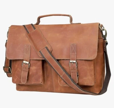 Vintage Leather Briefcase For Men Or Women Leather Messenger Bag For Men 18 inch - Image 1 of 4