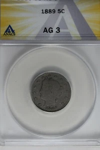 1889 .05 ANACS AG 3 Liberty Nickel, V Nickel, 5 Cent Piece - Picture 1 of 2