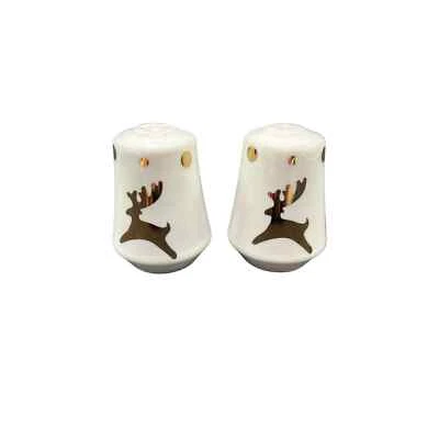 Salero y pimentero vintage blanco con reno dorado sin tapones Foto 1 de 4