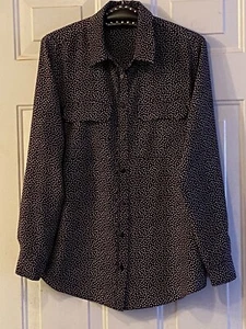 Relative Pi Womens Silk Sz S Blouse Button Up Long Sleeve Black/Cteam Polka Dot - Picture 1 of 11