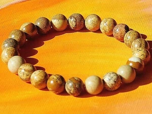 Mens / Ladies Handmade 8mm Gemstone Beaded Bracelet - Natural Picture Jasper - Picture 1 of 3