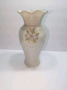 BELLEEK 10" VASE , ROMANTIC ROSE, MARIE MCGRELLIS, 2001, MINT CONDITION - Picture 1 of 4