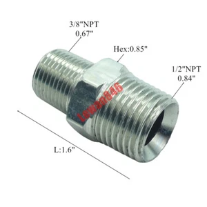 3/8" x 1/2" Male NPT Hex Nipple Plated Steel Hydraulic Adapter Fitting - Picture 1 of 4