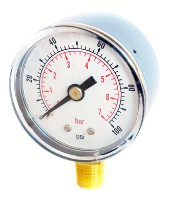 KINSTRUMENTATION Pressure Gauge 50mm 1/8 BSPT Vertical 0/15,30,60.100,150,300 PSI & Bar