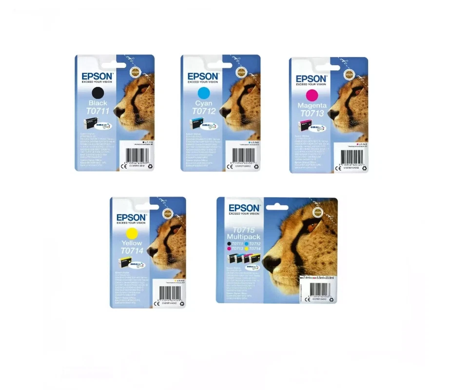 Lotto cartucce inchiostro ghepardo originali Epson T0711,T0715 per stampanti SX110 DX4450 - Immagine 1 di 1