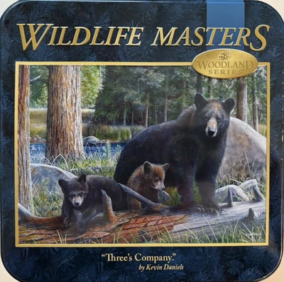 Wildlife Masters "THREE'S (Bears) COMPANY" 1000 pc Jigsaw Puzzle in Tin Box. VG! - Image 1 of 4