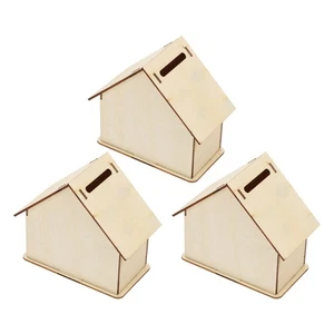 3 PCS Wooden House Piggy Bank Cute Child Small Houses for Painting - Imagen 1 de 12