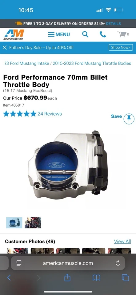 Cuerpo del acelerador Ford Performance 70 mm Foto 1 de 1