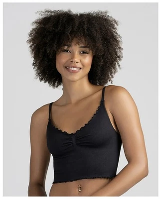 NO BOUNDARIES Women’s XL Lettuce Edge Cami Top Seamless Adjustable Straps Black - Image 1 of 4