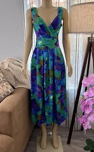 EUC Vintage Floral Dress Size 14 Sleeveless Fit & Flare Pleated Retro Cooper St - Picture 1 of 10