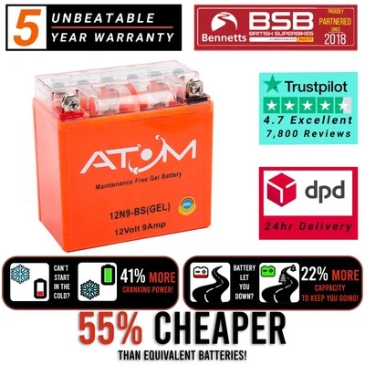 12N9-BS Atom Gel Motorcycle Battery for Suzuki GN 125 94-01 - Image 1 of 4