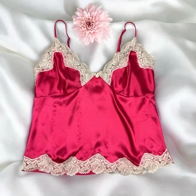 Camiseta sin mangas camisola de encaje satinado rosa hada cottagecore romántica de verano L Foto 1 de 4