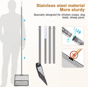 Cuchara para caca de pollo de acero inoxidable de 10 pulgadas de ancho con mango ajustable 36"-62" - Imagen 1 de 6